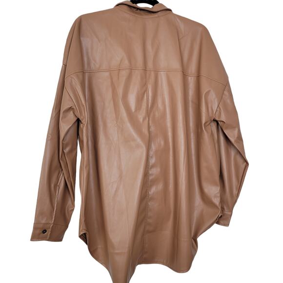 HYFVE Oversized Vegan Leather Button Up Long Sleeve Brown Jacket Women Sz L - Picture 5 of 10